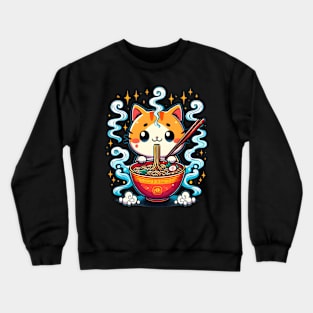 ramen cat anime Japanese neko Noodles Crewneck Sweatshirt